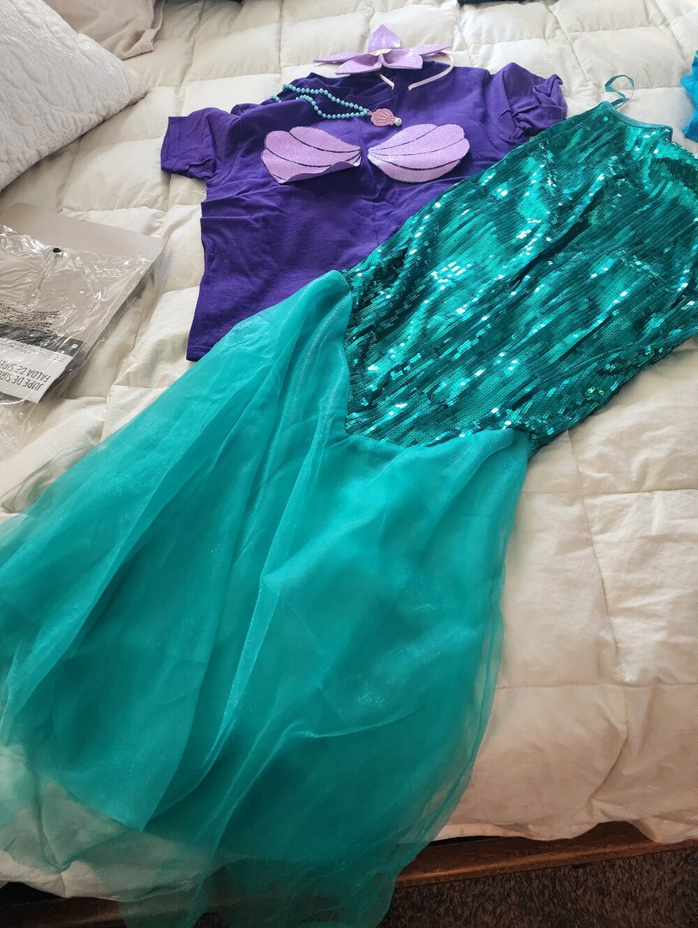 Womans Diy Teal & Purple Mermaid Haloween Costume Dress with Shell Top